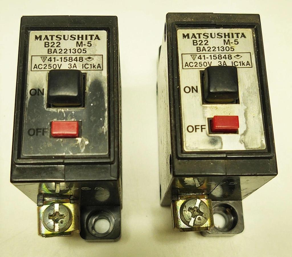 Used (LOT 2) MATSUSHITA CIRCUIT BREAKER B22 M-5, 3 Amp BA221305 IN LINE PROTECTION