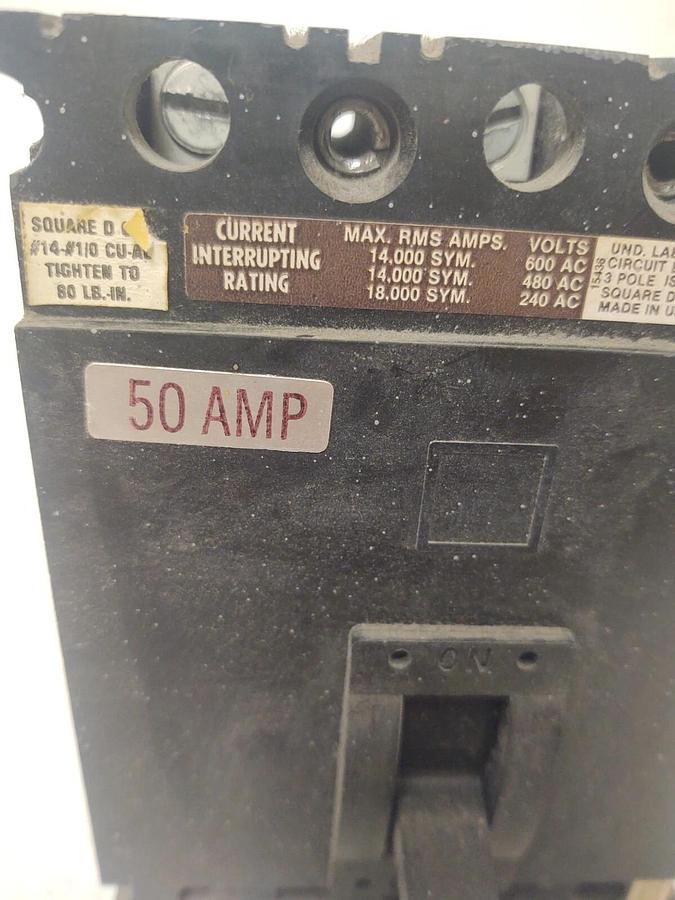 Used 🔥 Square D FAL36050 Circuit Breaker 3 Pole 50 Amps 600VAC/250VDC
