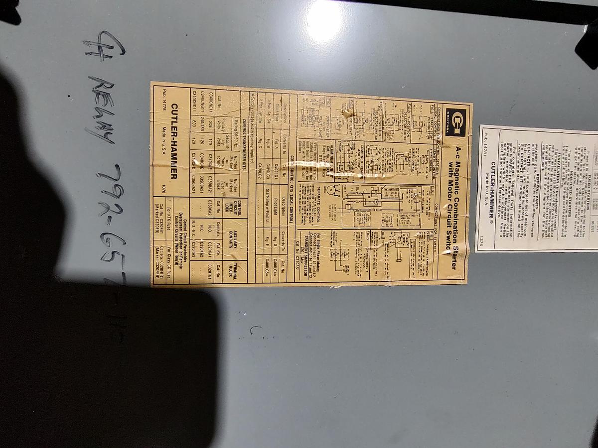 Used Cutler Hammer Motor Starter Disconnect Enclosure with Control Transformer