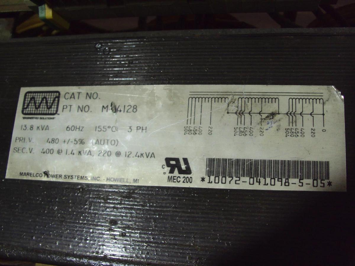 Used 3 PH 13.8 KVA M14128 Marelco Power Systems Transformer PT No. M-14128