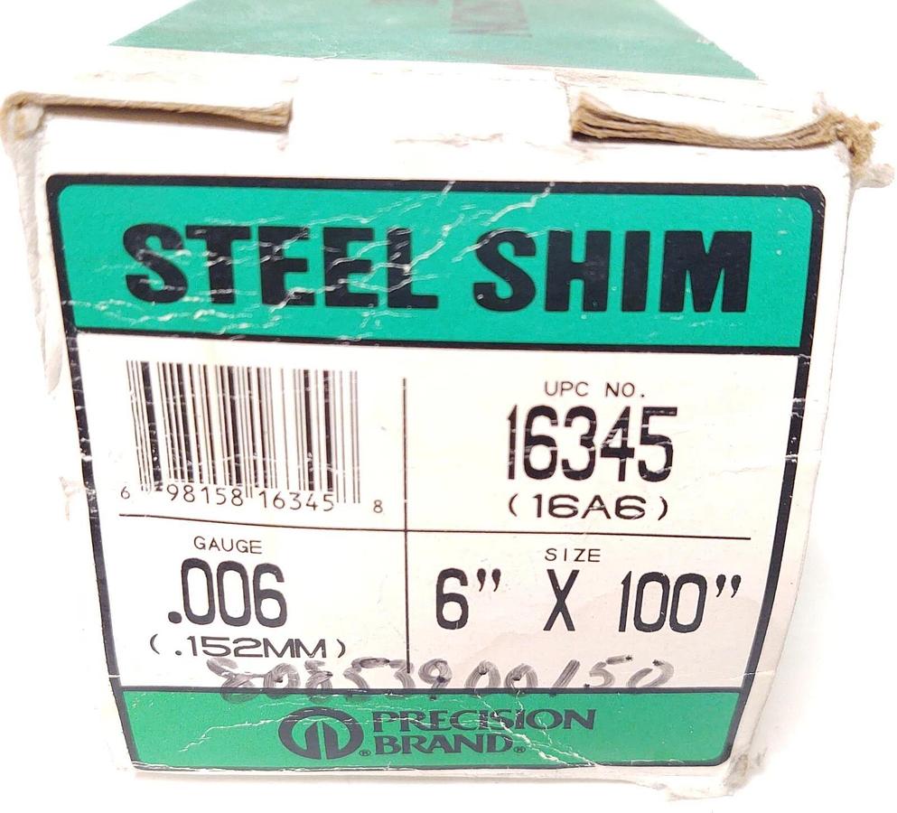 🔥 NOS PRECISION BRAND 16345 .006 GAUGE 6" x 100" STEEL SHIM
