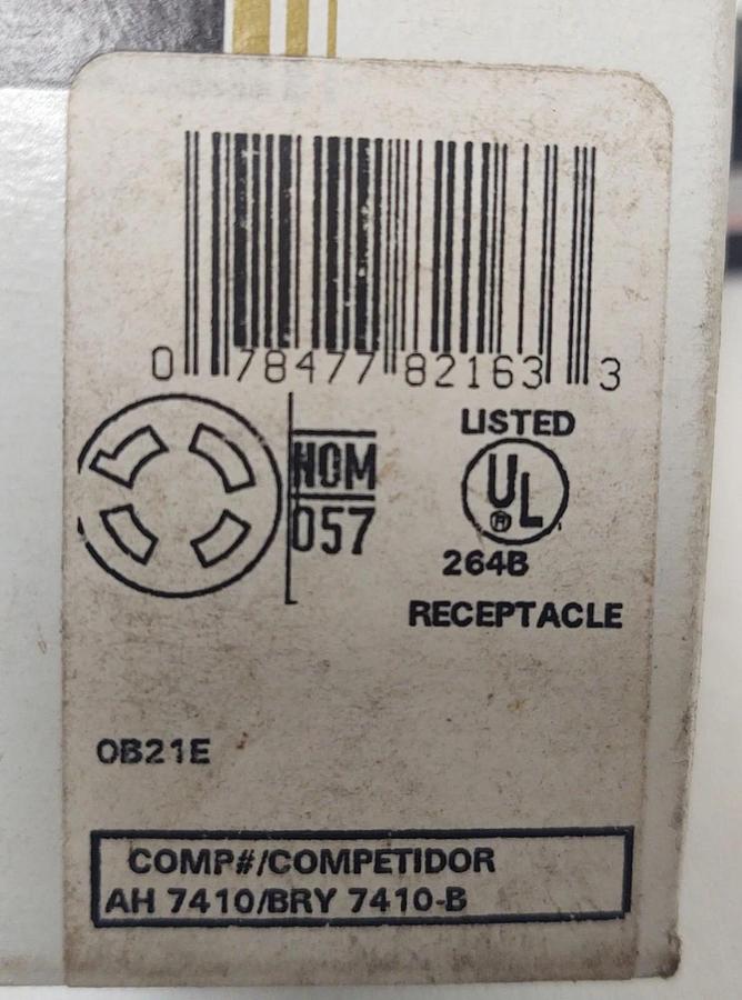 Twist-Lock Bakelite Hubbell/Leviton 7410-B 4-Wire Flush Receptacle 20A 120/208v