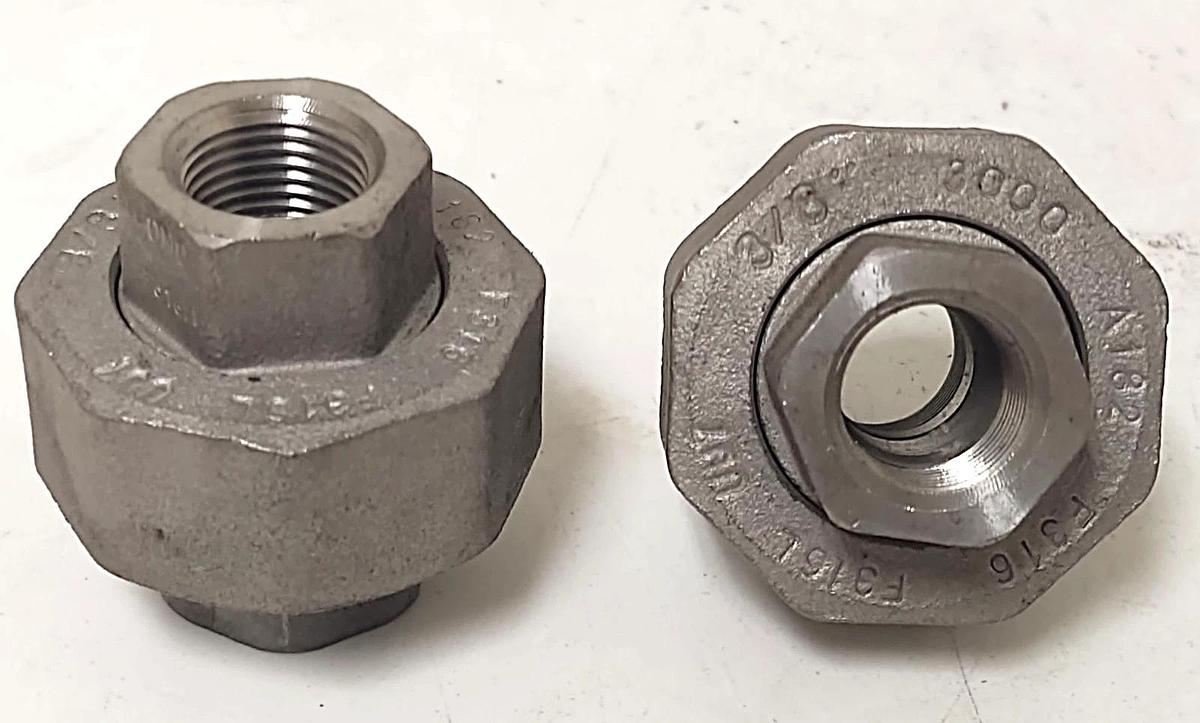 🔥(QTY 2) 3/8" NPT 316 Stainless Steel Threaded Pipe Union 3000#