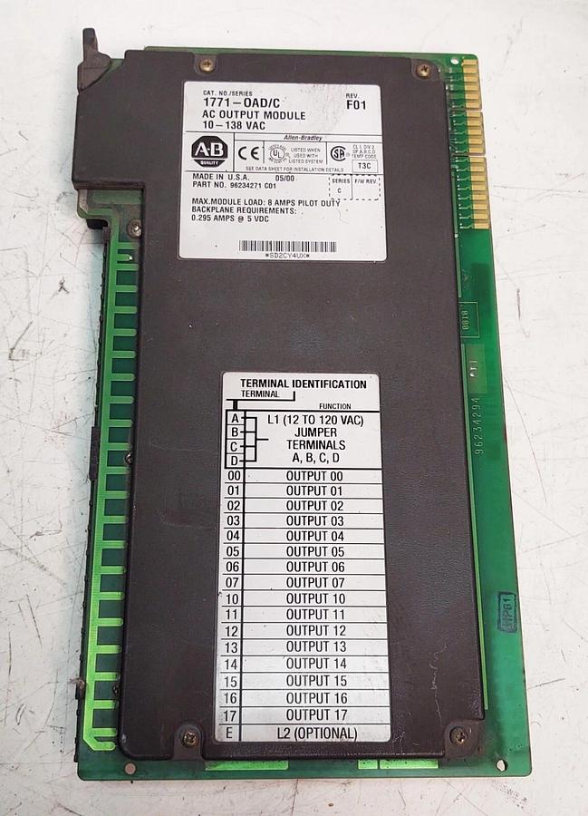 Used Allen Bradley 1771-OAD C Rev F01 AC Output Module 10-138VAC