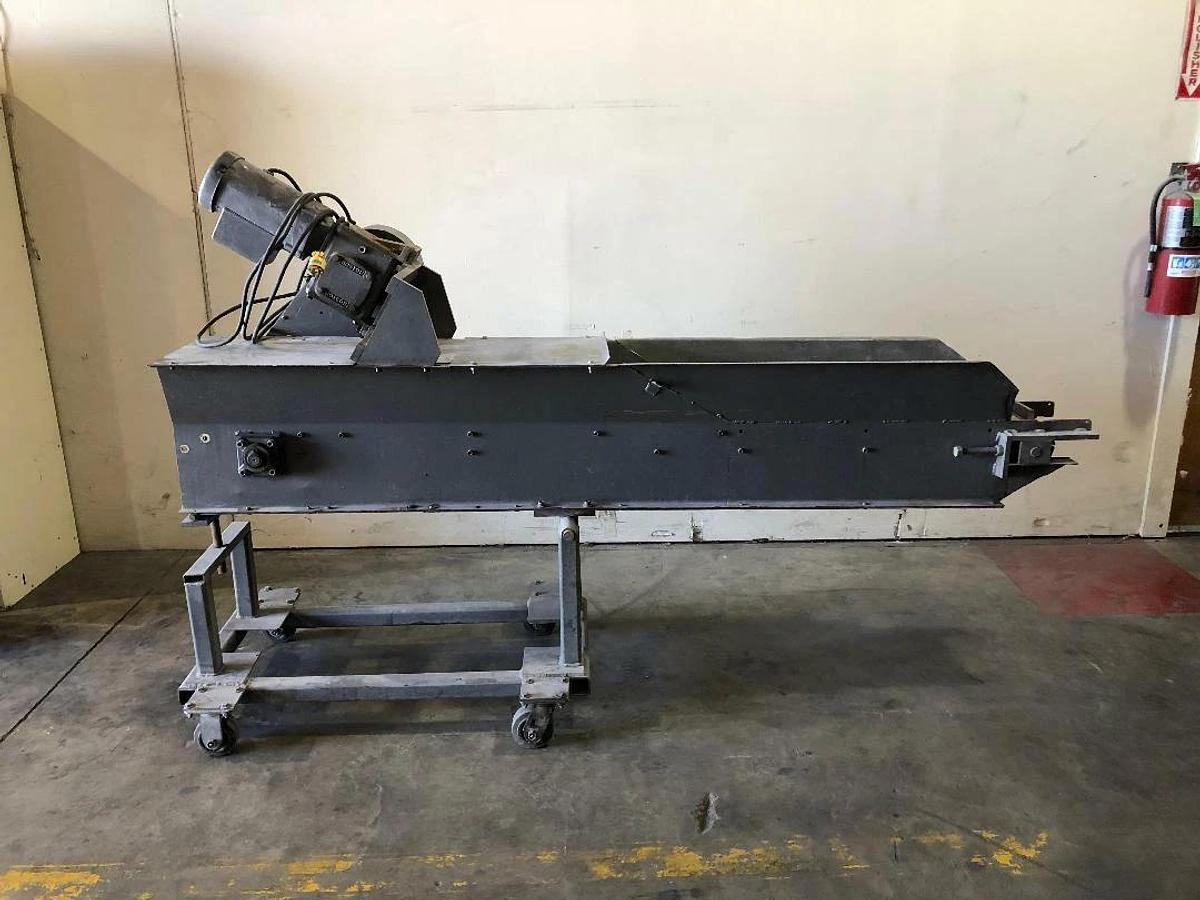 Used Metal Chip or Scrap Conveyor With Cleated steel belt 7.5" X 7'