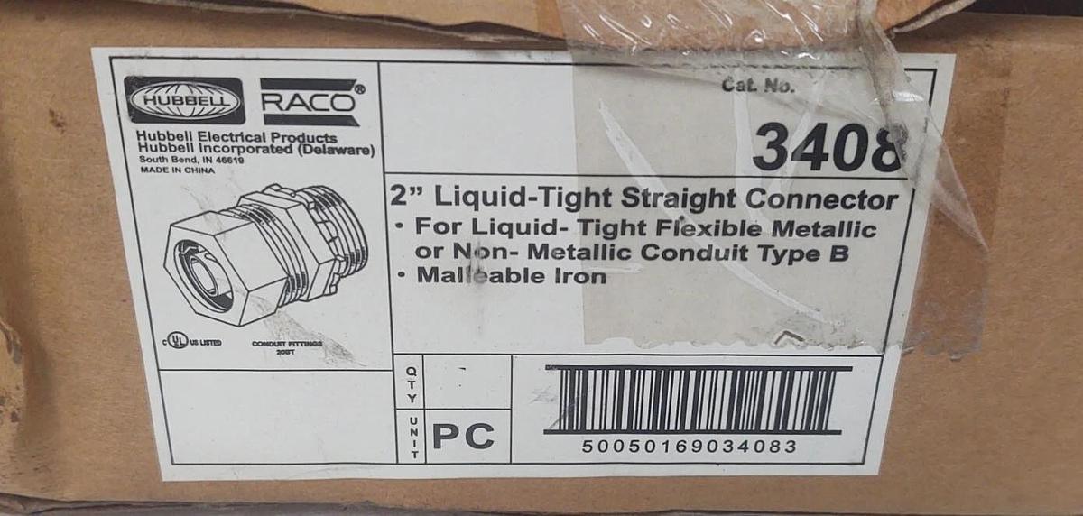 🔥(2 PCS Lot) HUBBELL 3408 2", Liquid Tight Straight Connector, Uninsulated
