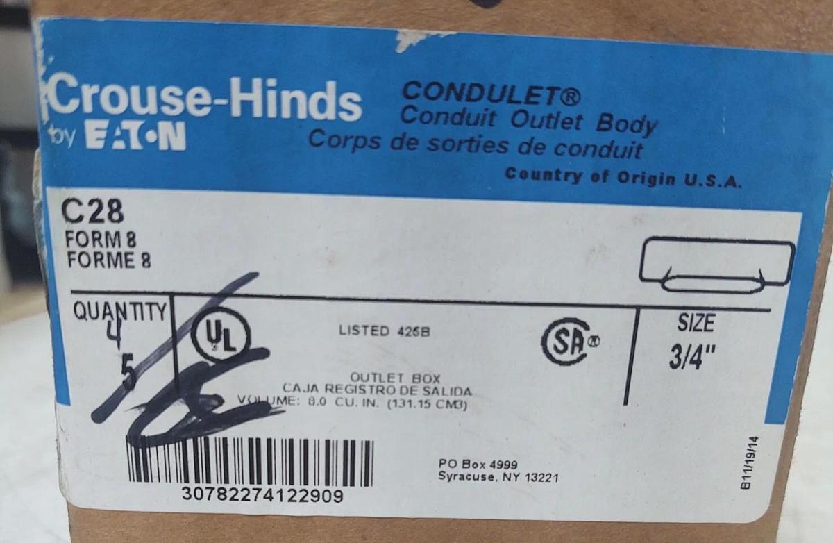 🔥(4 PCS) Crouse-Hinds 3/4” C Conduit Fitting C28