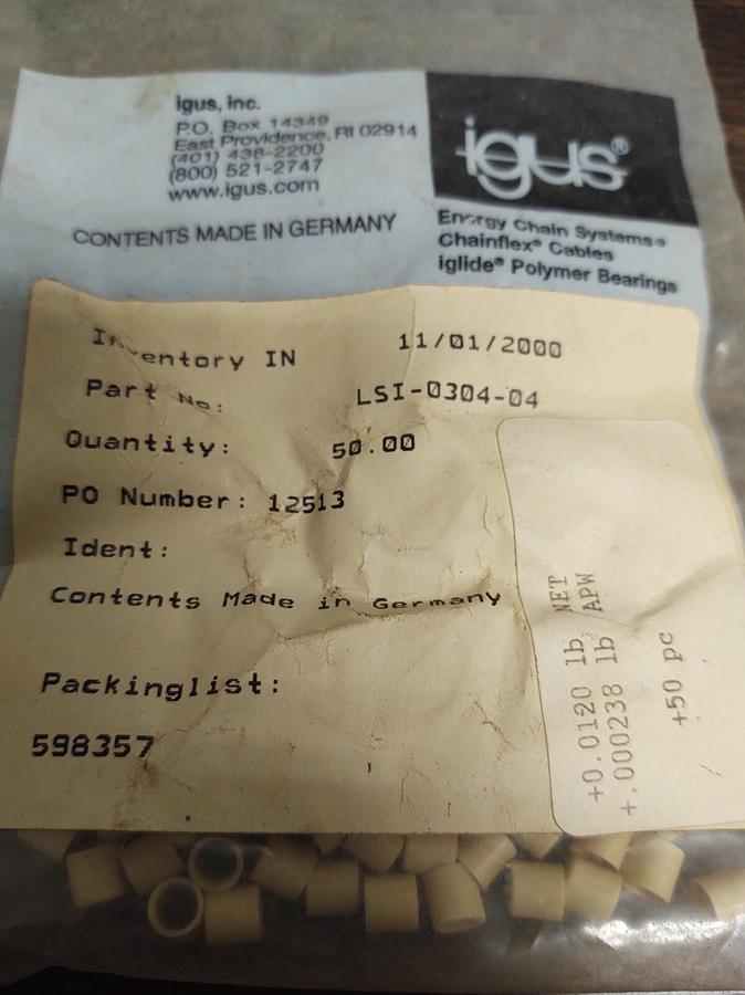 🔥Lot Of 50 IGUS LSI-0304-04 Polymer Sleeve Bearing