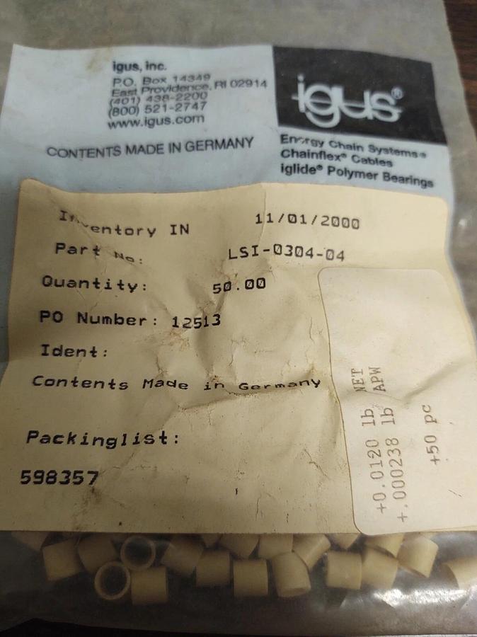 🔥Lot Of 50 IGUS LSI-0304-04 Polymer Sleeve Bearing