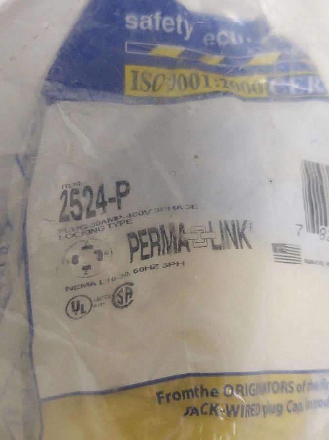 🔥NEW 2524-P Part 18162 Perma-Link NEMA 30Amp 480V Plug 4 Wire