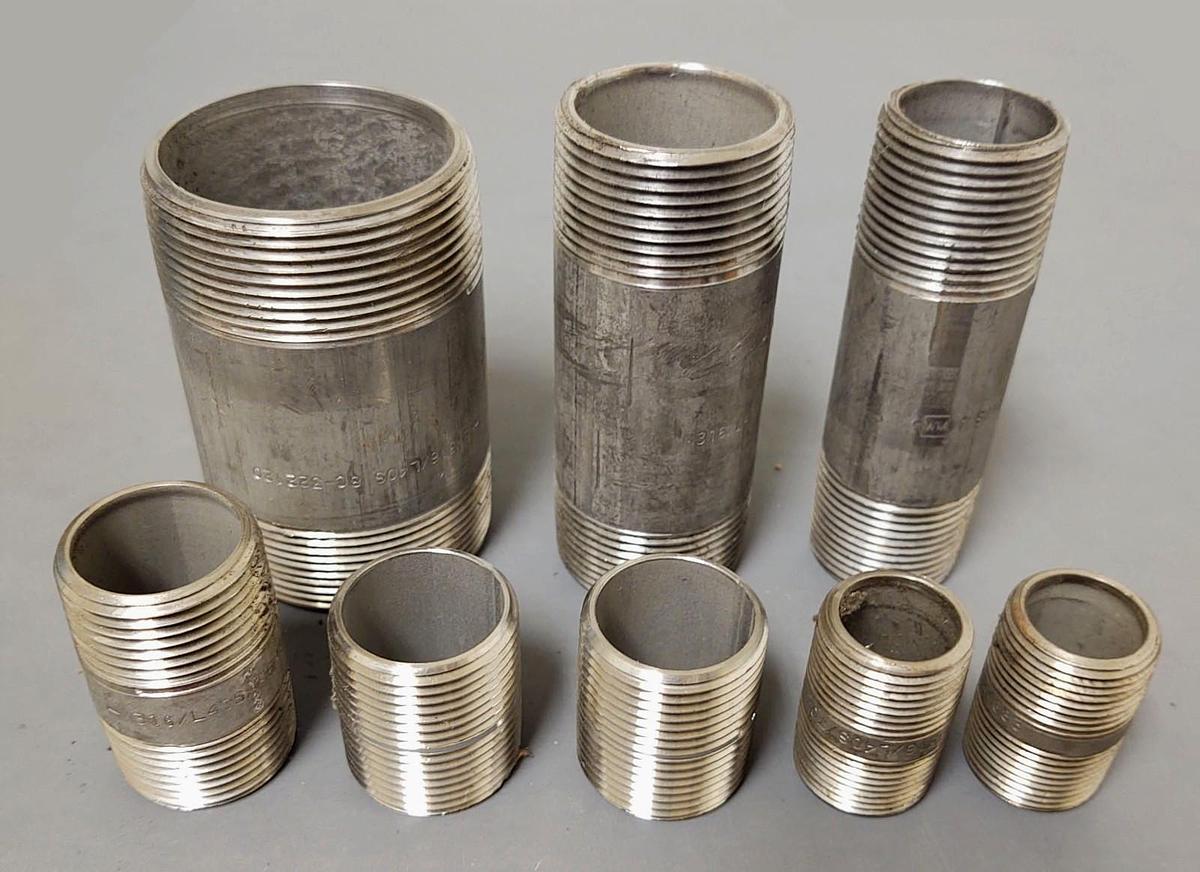 🔥(LOT QTY 8) 316 Stainless Steel Pipe Nipples 2x3-1/2, 1-1/2x4, 1x4, 1x2