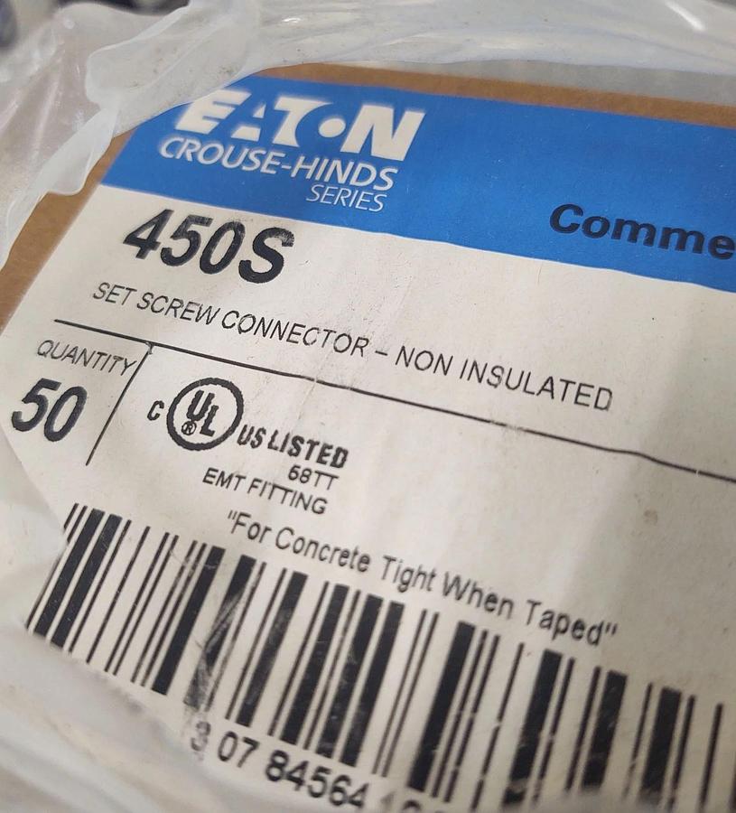 🔥(QTY 50) Crouse-Hinds 450S, 1/2" Steel, Non-Insulated Set Screw EMT Connector