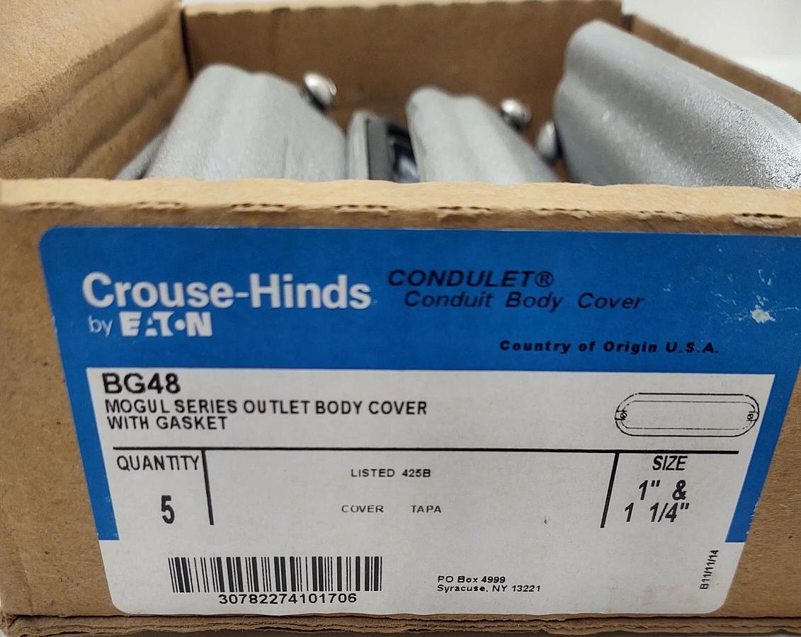 NEW (Lot of 5) Crouse-Hinds / Eaton BG48 Condulet Conduit Body Cover 1” & 1-1/4”