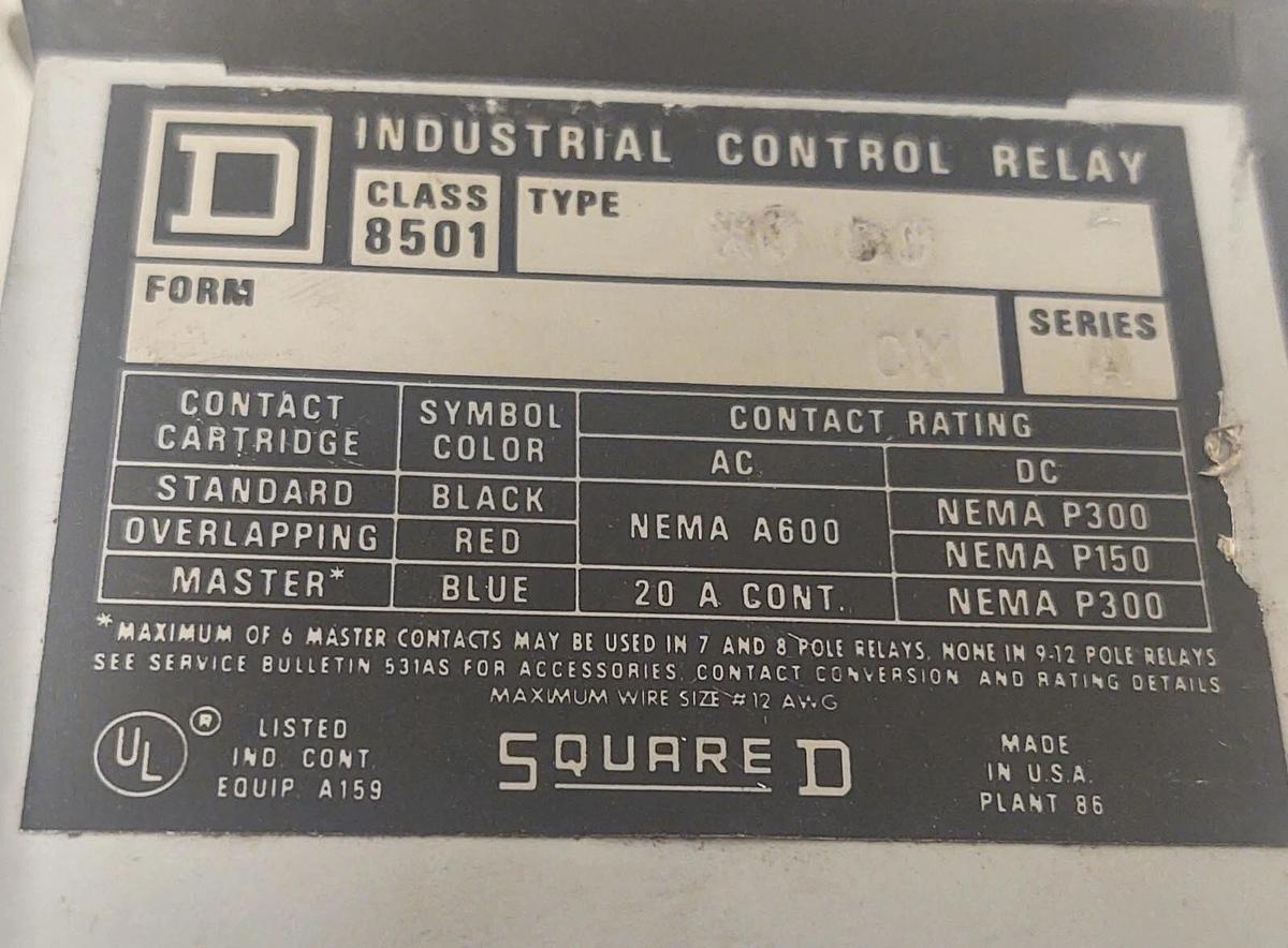 Used 🔥Square D Class 8501 Control Relay, Form CM Series A