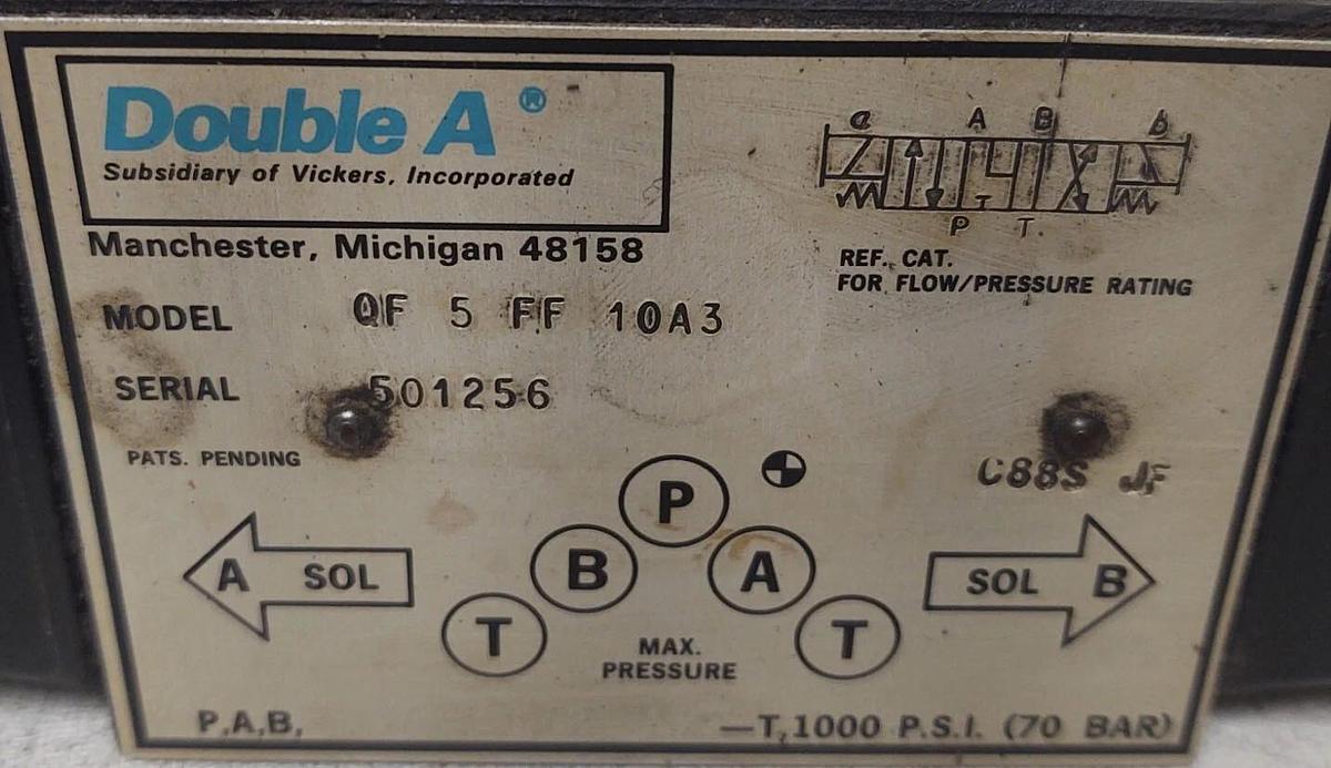 Used 🔥 Double A QF-5-FF-10A3 Directional Control Valve Series Q-05 1000 PSI 70 bar
