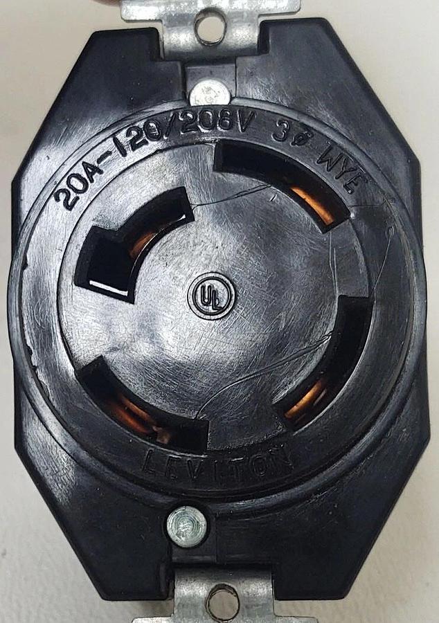 Twist-Lock Bakelite Hubbell/Leviton 7410-B 4-Wire Flush Receptacle 20A 120/208v