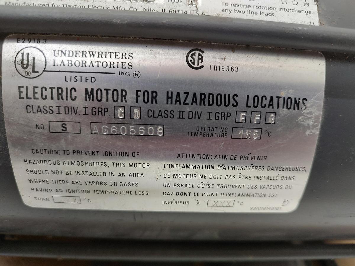 Used 3N334C DAYTON 2HP Hazardous Locations 1740 RPM 145T Frame 3PH 230/460 TESTED