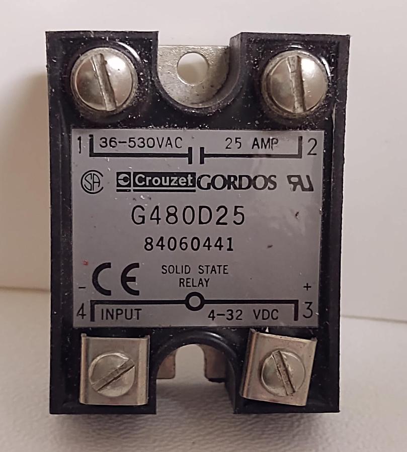 Used GORDOS SSR G480D25 4-32 VDC / 36-530 VAC 25A SOLID STATE RELAY WIDE RANGE