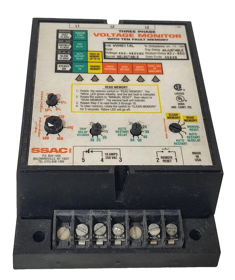 Used 🔥SSAC WVM911AL-60 Three Phase Voltage Monitor
