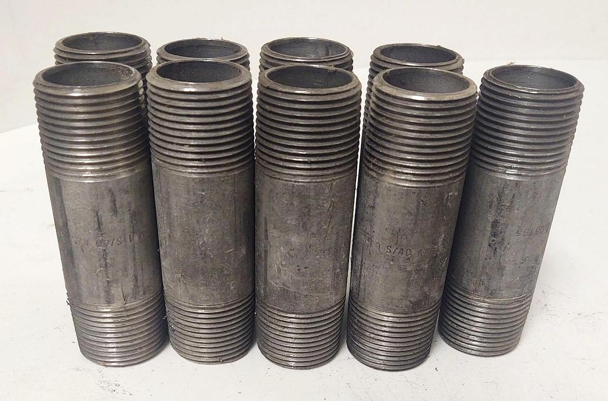 🔥(QTY 9) 1" x 4" Threaded NPT Pipe Nipple Sch 40 316L Stainless Steel