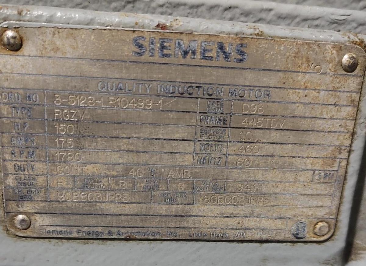 Used đŸ”¥Siemens RGZV 150 HP Motor 460V, 1780 RPM, 3PH, 445TDV FRAME