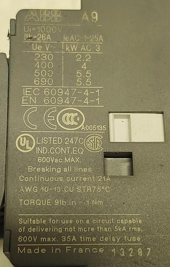Used ABB CA5-40N 40 Amp Control Relay with 120VAC Coil DIN Rail Mounting 8 Pole