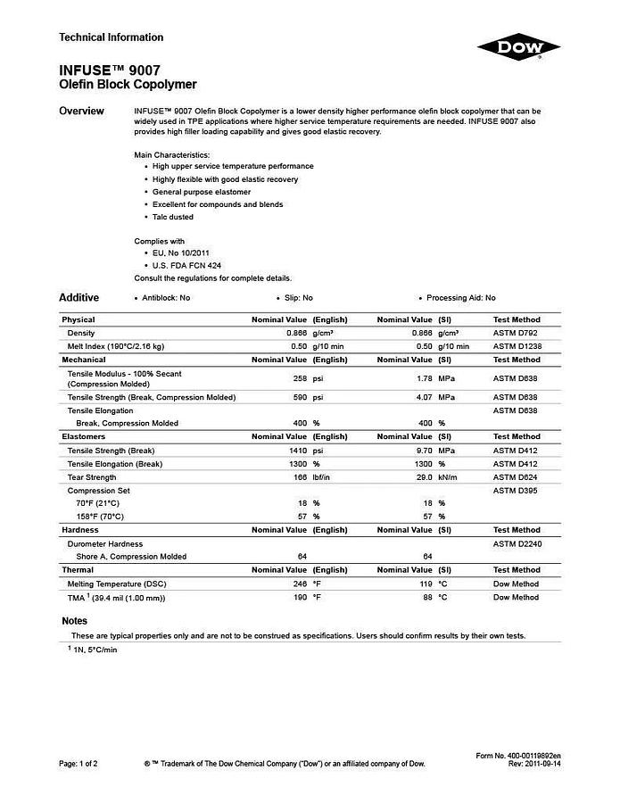 Infuse 9007 Olefin Block Copolymer (OBC)