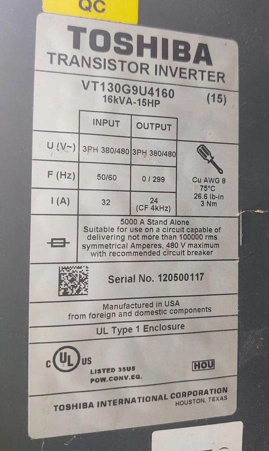 Used 🔥 (TESTED) 15HP VFD TOSHIBA VFAS1-4110PL-X9 380/480V Transistor Inverter