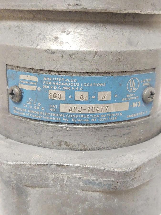 Used đŸ”¥Eaton Crouse-Hinds Arktite APJ-10477 M3 Plug 100A 600V 4W 4P