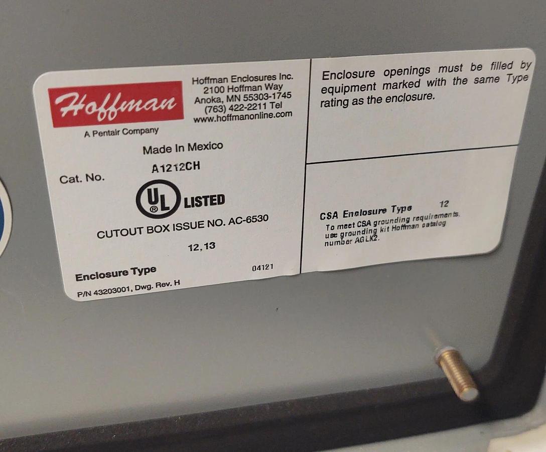 Used Hoffman A1212CH Junction Box Electrical Enclosure, ADAPTABEACON 48FLEDR-N5 120V
