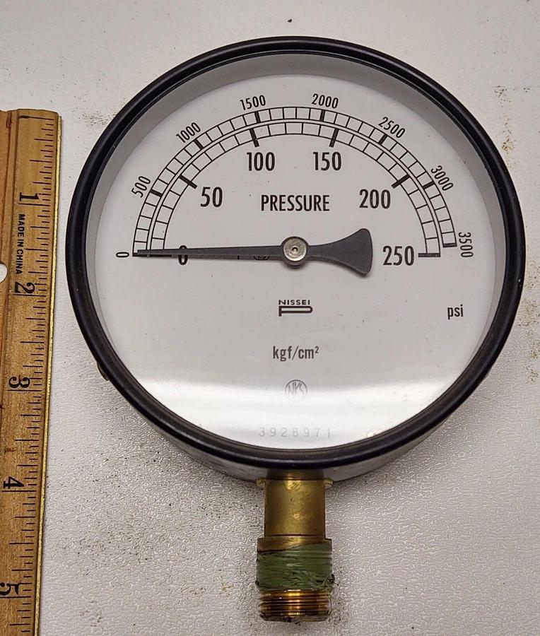 Used Hydraulic Fluid Pressure Gauge 0-3500 PSI Large Face 4" NKS Nissei Kgf/cm 250