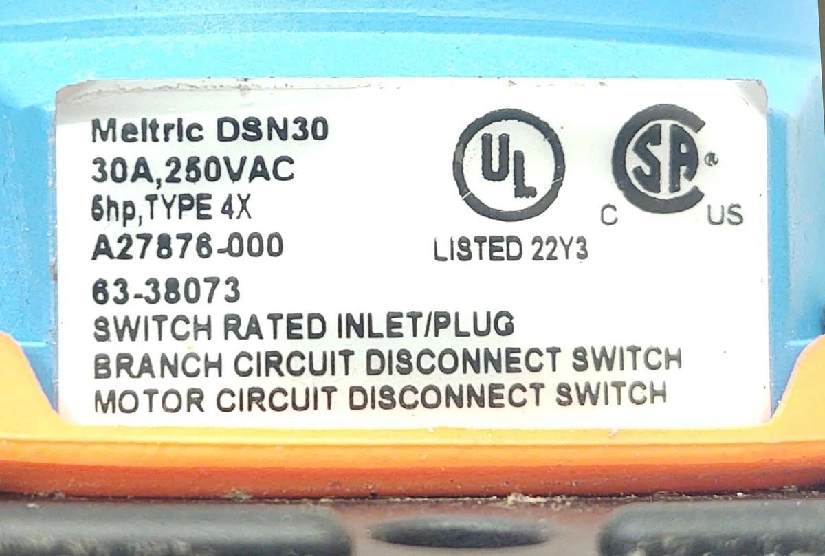 Used 🔥Meltric 63-38073 DSN30 250 V AC 30 A 4 Wire 3 Pole Grounded Male Plug