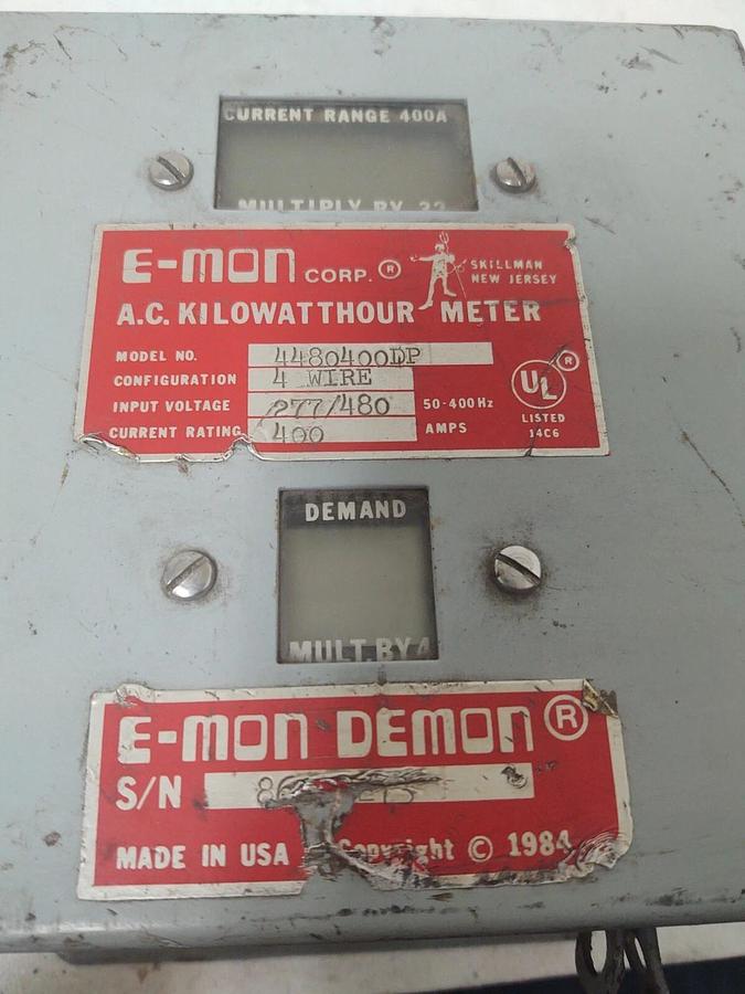 Used 🔥 E-Mon D-Mon 4480400D AC Kilo Watt Hour Meter 4 Wire 480V 400 Amp INDUSTRIAL