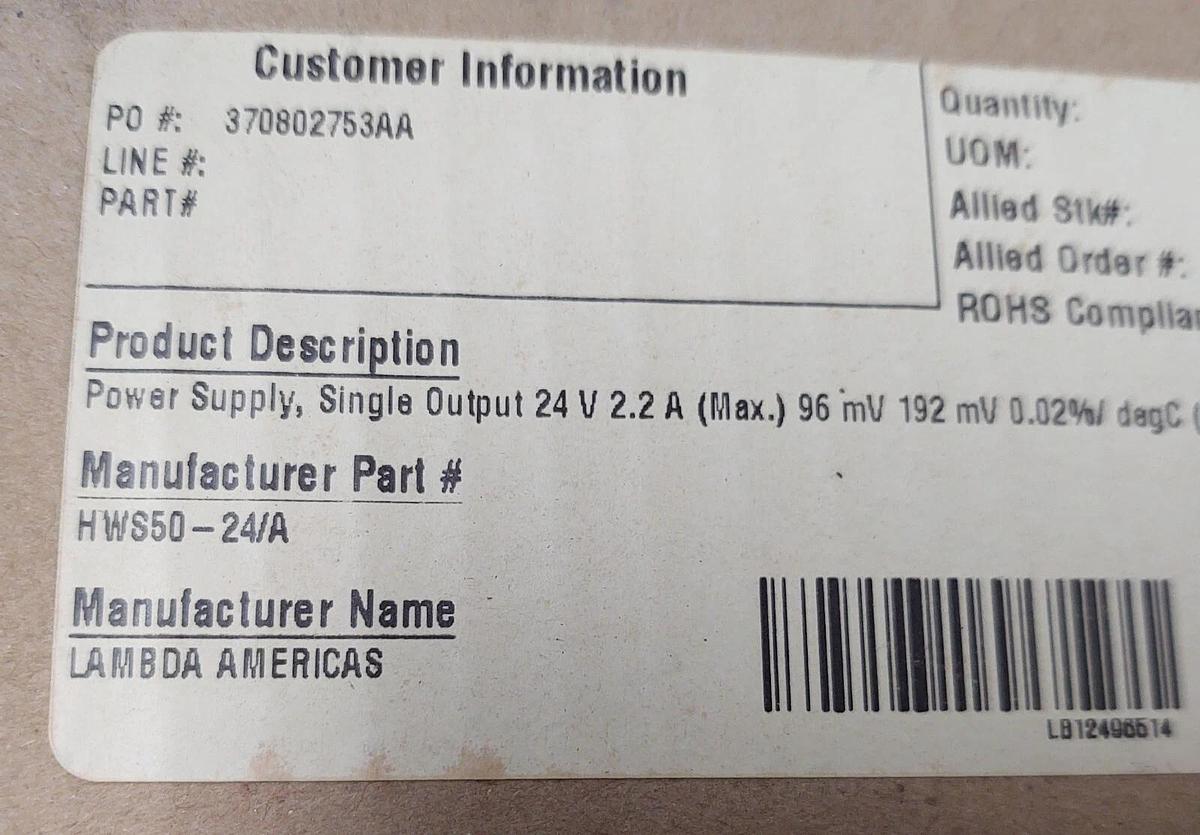 TKD-Lambda HWS50A-24/A Power Supply Module 100-240 VAC Input 24VDC 2.2A Output