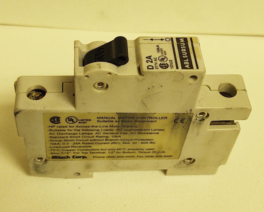 Used ALTECH ABL SURSUM CIRCUIT BREAKER 1DU2 D 2A 2 AMP A 277VAC 1 POLE 1P DIN Rail