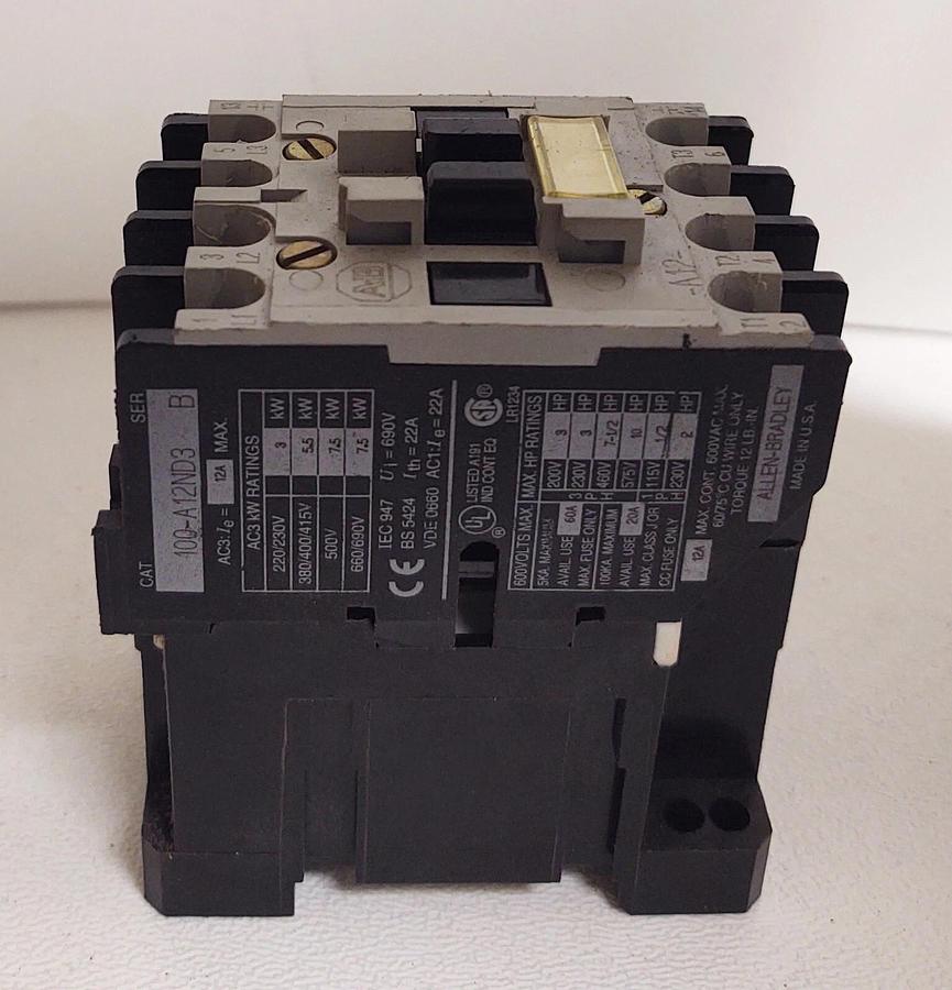 Used ALLEN BRADLEY 100-A12ND3 SER B CONTACTOR 120V COIL 12 AMP 600V