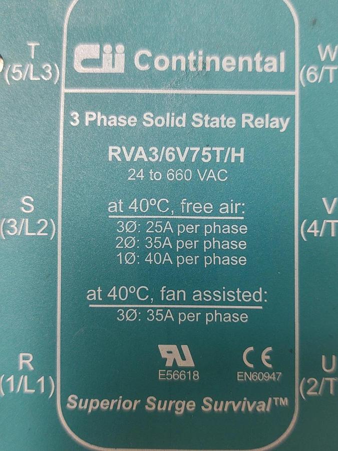 🔥NIB - Continental Solid State Relay RVA3/6V75T/H 3Ph SSR 660V