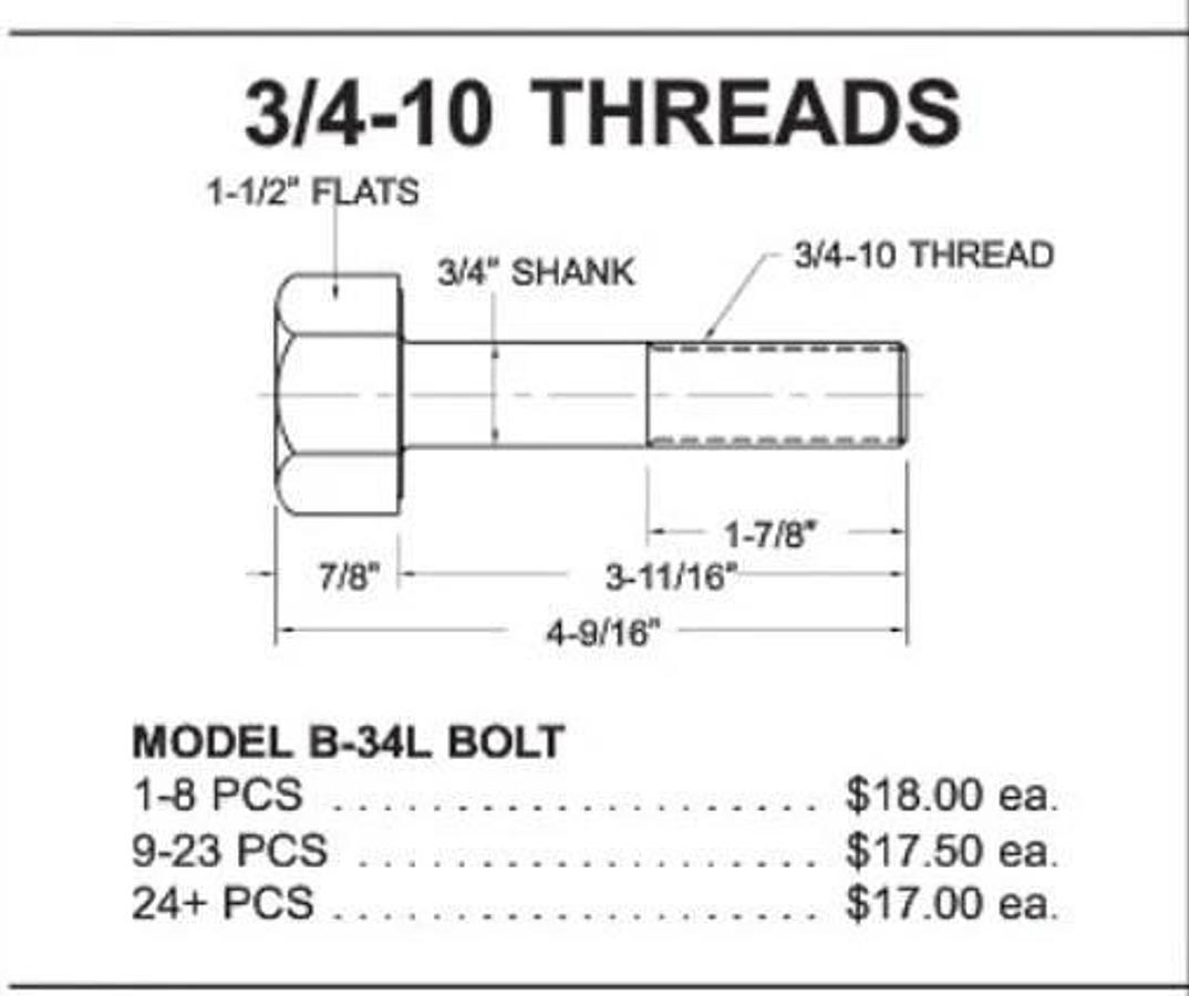 Used 🔥(15 PCS LOT) PPE B-34L Mold Die Clamp Bolt 3/4-10x4-9/16 Heavy Duty Hex Head