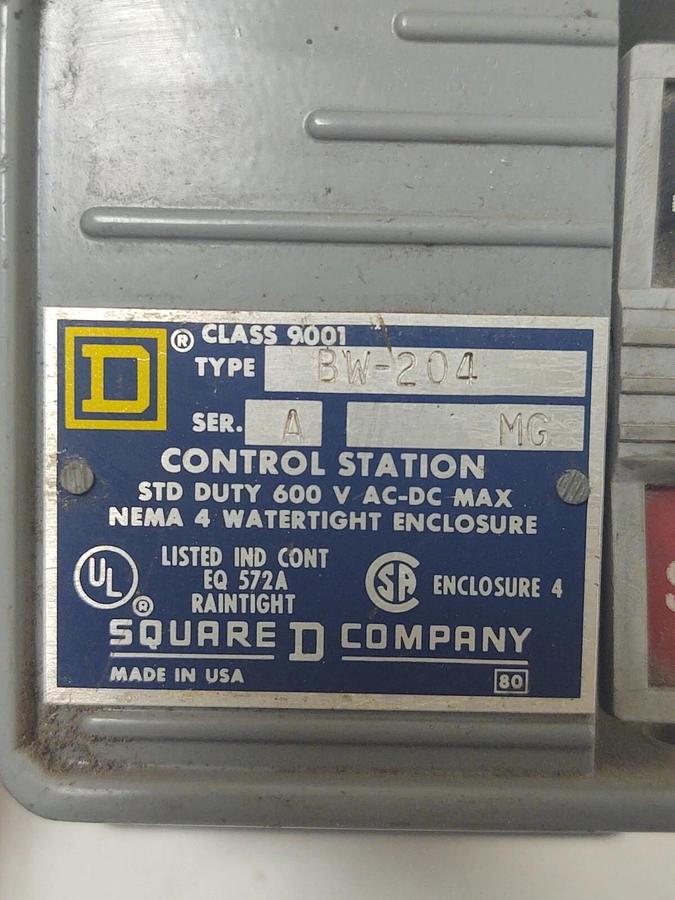 Used 🔥 Square D Class 9001 Type BW-204 Ser A Start Stop Remote Switch
