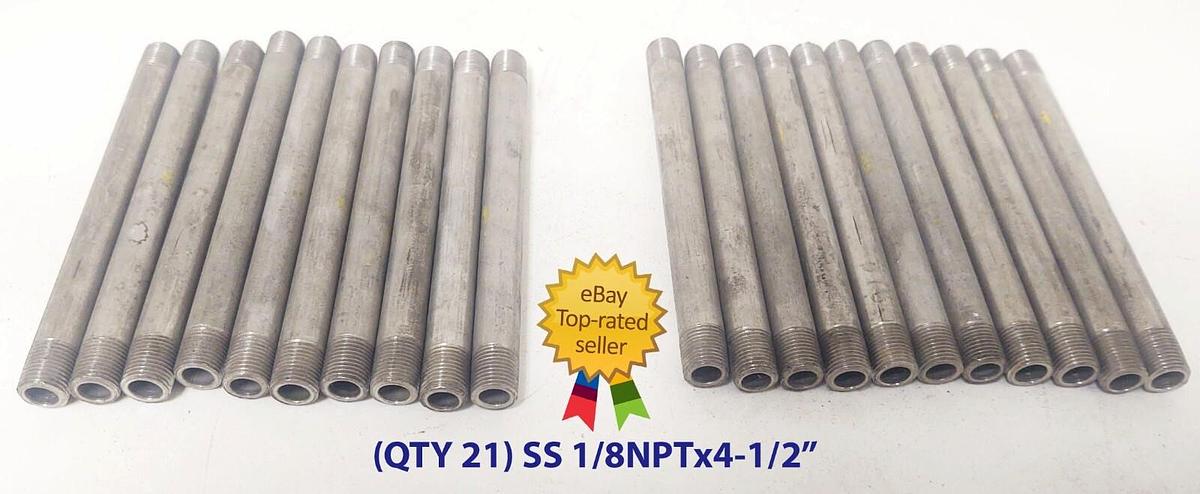 🔥(QTY 21) STAINLESS STEEL NIPPLE 1/8" NPT x 4-1/2" LONG PIPE