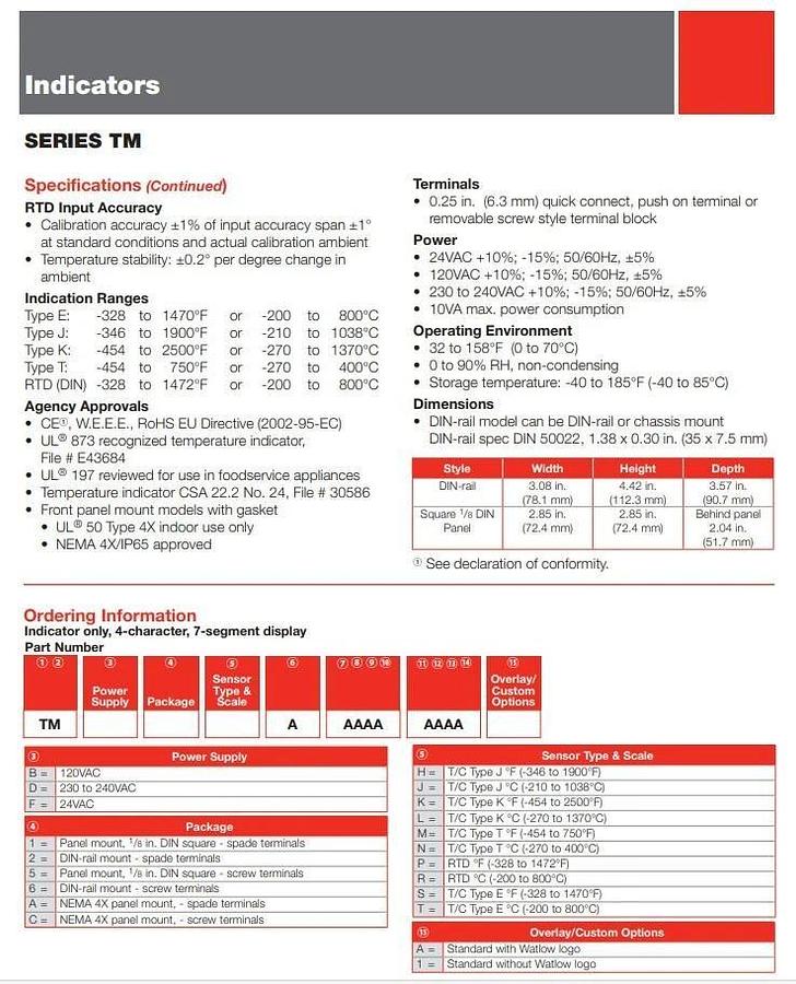 🔥 WATLOW TMBHAAAAAAAAAA Type J TC Temperature Monitoring Display 1/8 DIN 2.85"