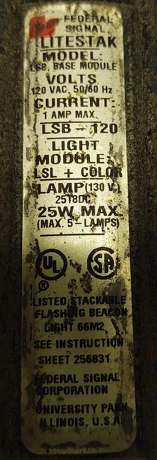 Used Federal Signal LSB-120 Litestak Unit With # Colors Light 120V Red Green Yellow