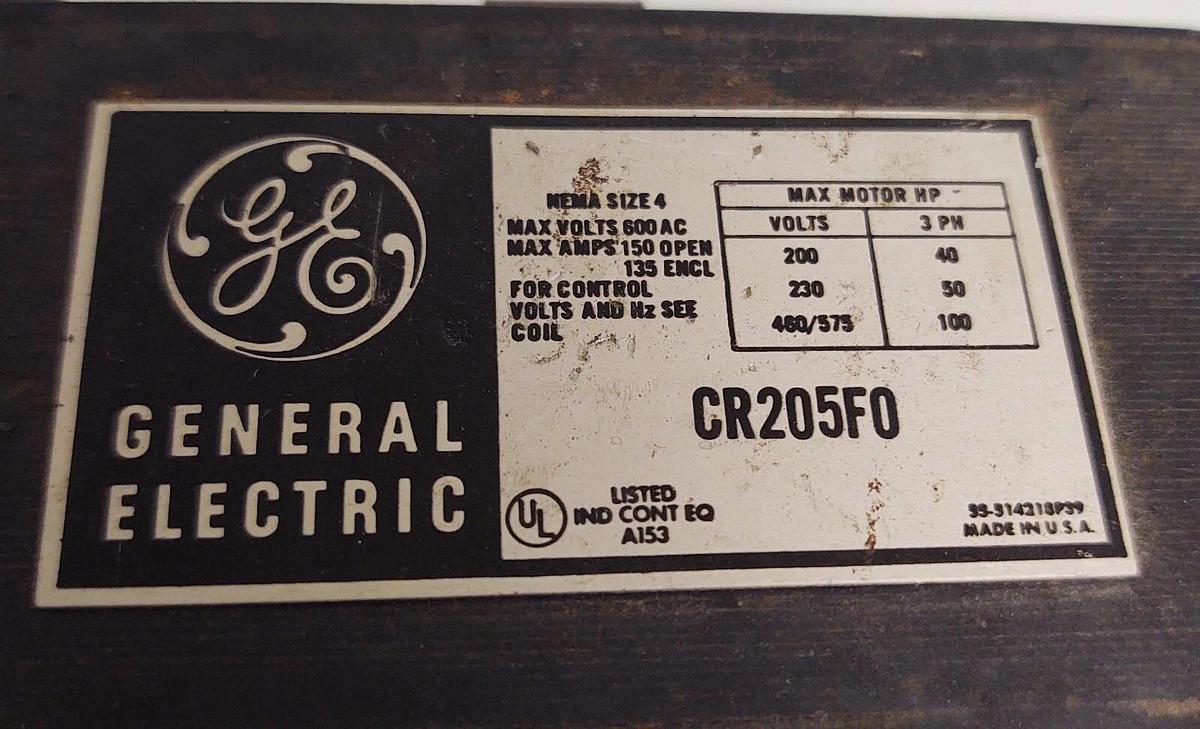 Used GE NEMA Size 4 General Electric Motor Starter 150 Amp CR205F 3 Poles 115V Coil