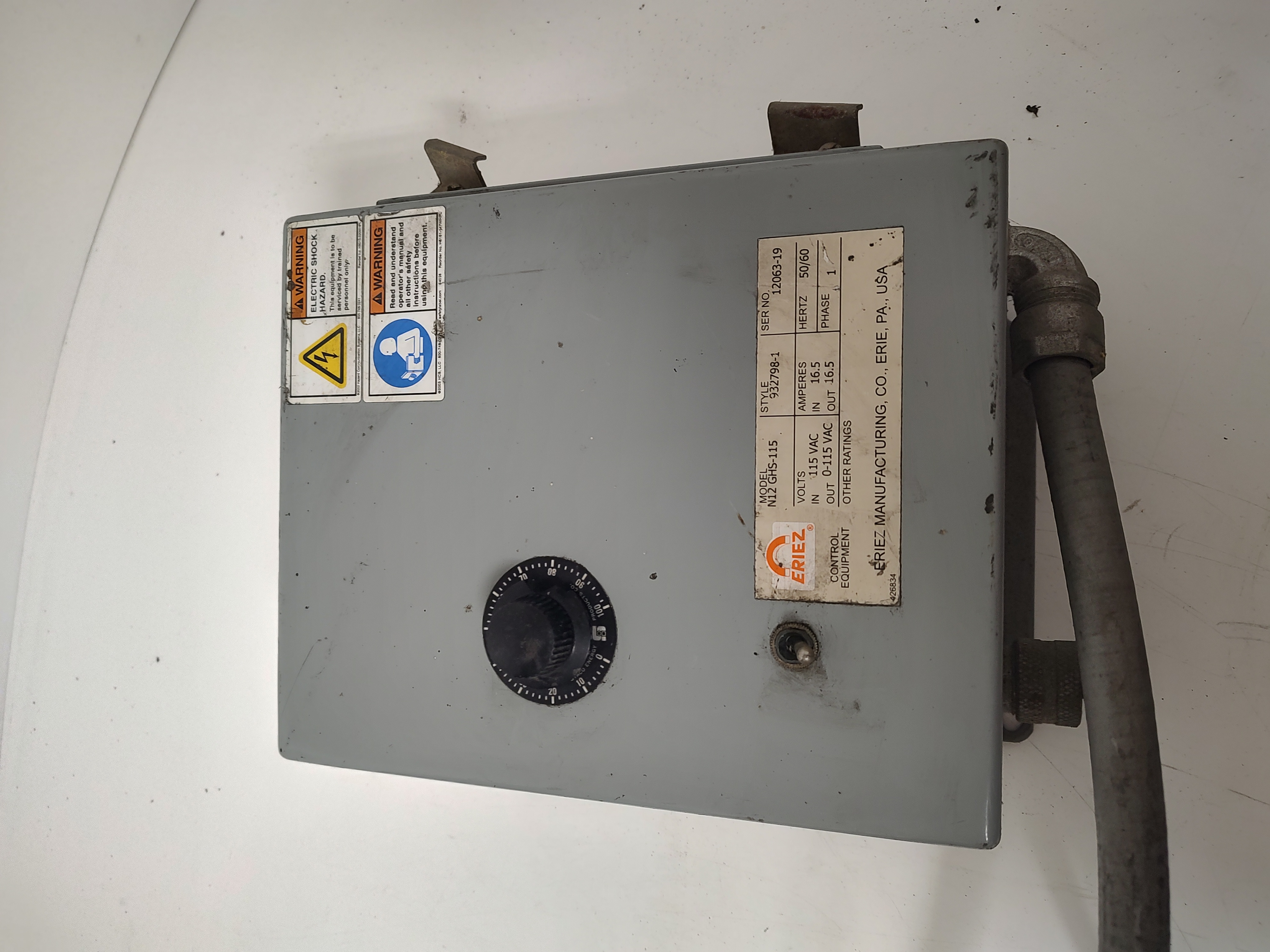 Used ERIEZ MAGNETICS Vibratory Feeder Controller N12GHS-115 CONTROL PANEL STYLE 932798-1 115V