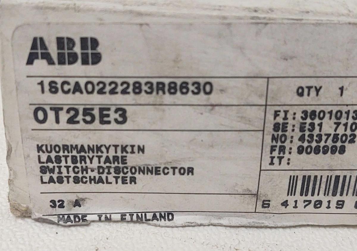 🔥ABB OT25E3S / OT25E3S, 1SCA022283R8630 DISCONNECT SWITCH, 3POLE, 25A