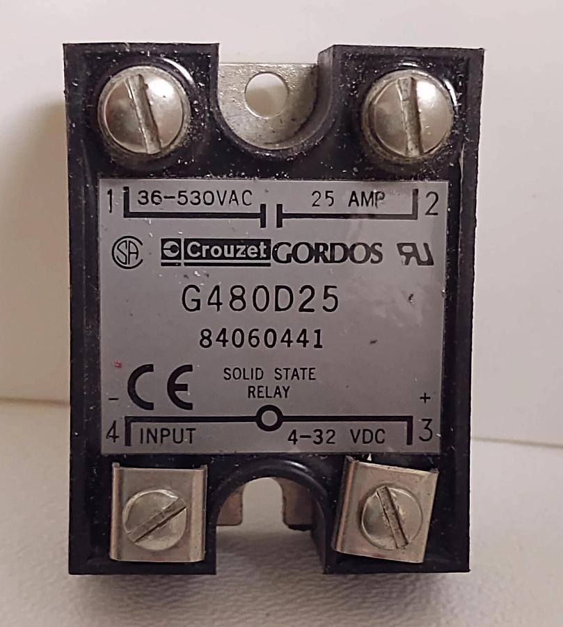 Used GORDOS SSR G480D25 4-32 VDC / 36-530 VAC 25A SOLID STATE RELAY WIDE RANGE