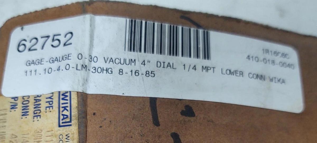 🔥Wika 111.104 Commercial Vacuum Gauge, 30 To 0 Psi, 4" Dial, 1/4 In