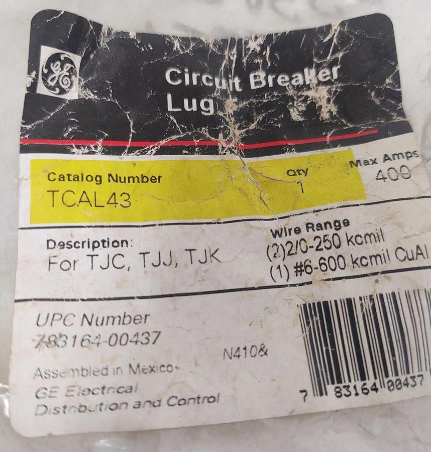 đŸ”¥GENERAL ELECTRIC TCAL43 / TCAL43 CIRCUIT BREAKER LUG KIT 400A