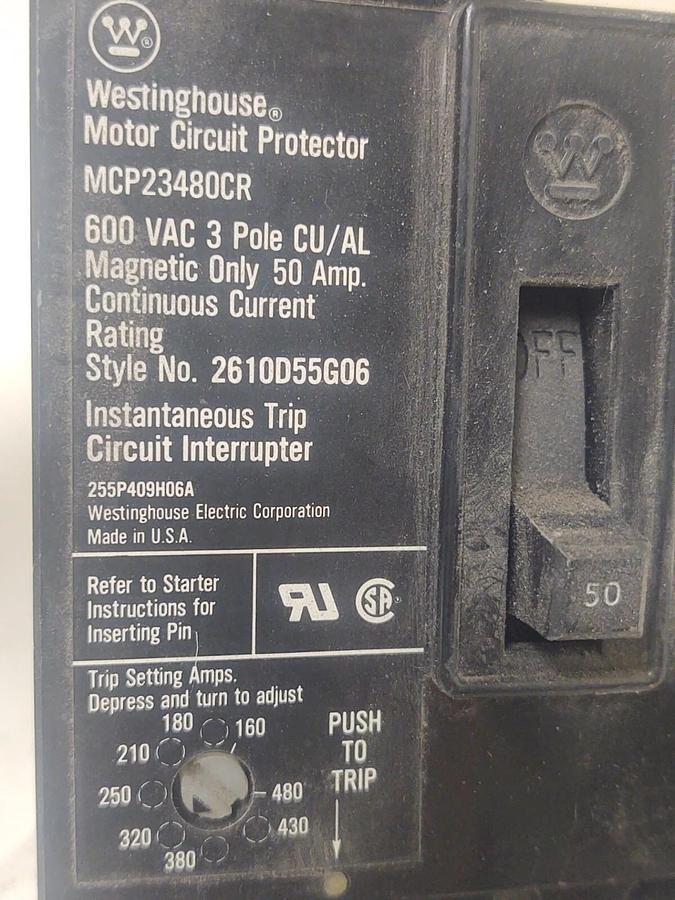 Used 🔥 Westinghouse MCP2348DCR 50A Circuit Breaker Motor Circuit