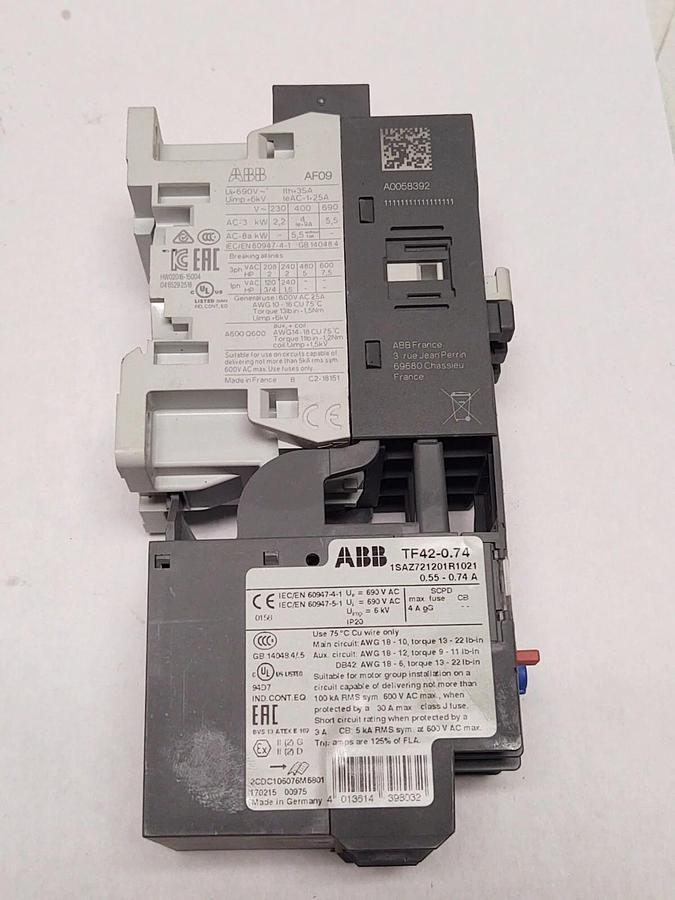 Used ABB AF09 Contactor AF09-30-10-13 100-250V w/ TF42 Overload Relay 1SAZ721201R1021